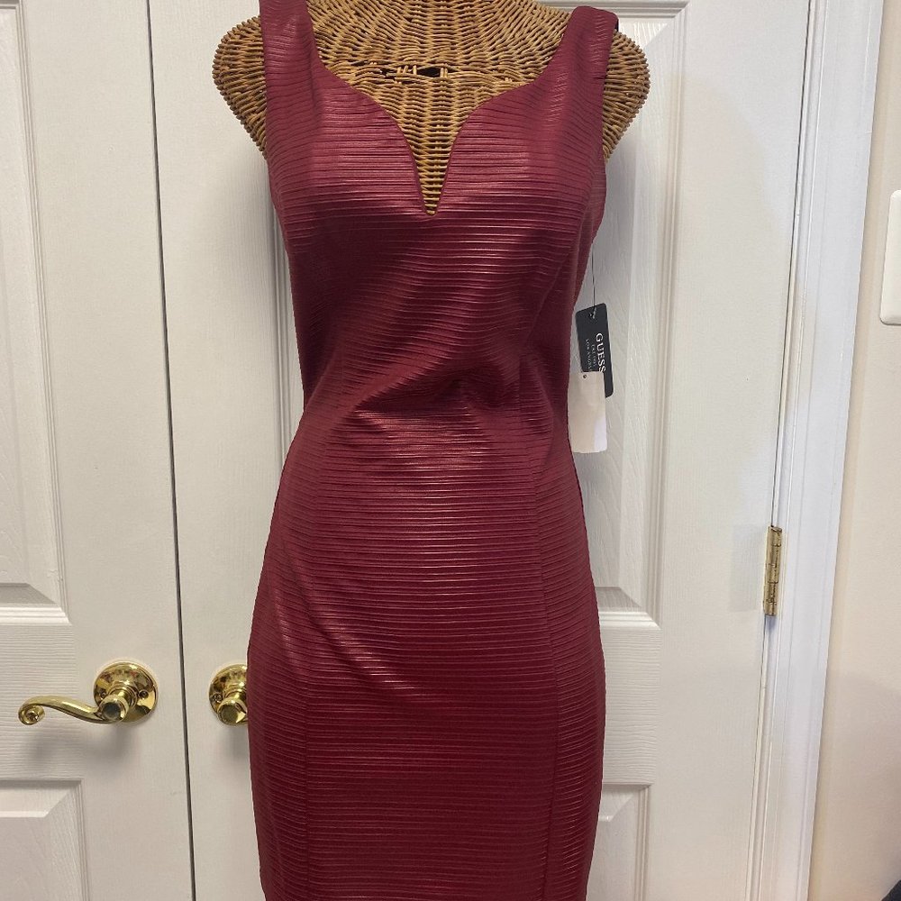 Guess Maroon Leather Cocktail Dress